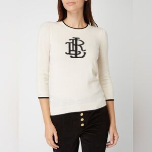 Lauren Ralph Lauren Washable Cashmere Monogram Sweater in Ivory XL